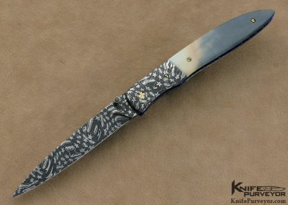 Cliff Parker Custom Knife Sole Authorship Mosaic Damascus & Fossilized Walrus Ivory Linerlock