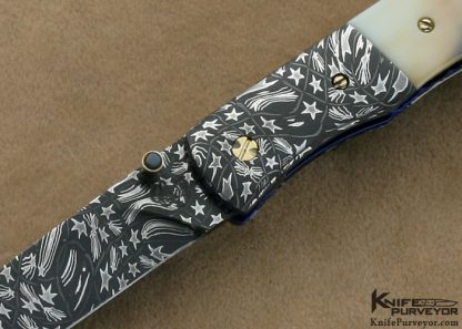 Cliff Parker Custom Knife Sole Authorship Mosaic Damascus & Fossilized Walrus Ivory Linerlock - Image 2