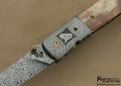 Cliff Parker Custom Knife Sole Authorship Damascus & Fossilized Walrus Ivory - Image 2