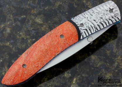 Kelly Carlson Custom Knife Textured Steel and Red Coral Linerlock - Image 3