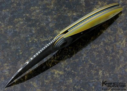 Owen Wood Custom Knife Art Deco Crescent Linerlock with Black Lip and Gold Lip Pearl Shell - Image 4