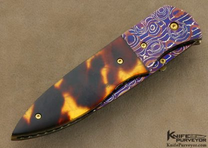 Dan Chinnock Custom Knife Blued Chad Nichols Mosaic Damascus & Exotic Material "Devil's Tear" Linerlock - Image 3