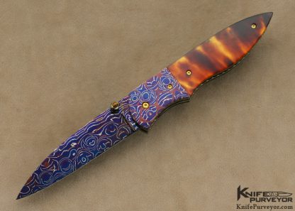 Dan Chinnock Custom Knife Blued Chad Nichols Mosaic Damascus & Exotic Material "Devil's Tear" Linerlock