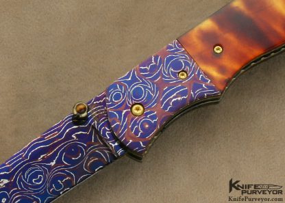 Dan Chinnock Custom Knife Blued Chad Nichols Mosaic Damascus & Exotic Material "Devil's Tear" Linerlock - Image 2