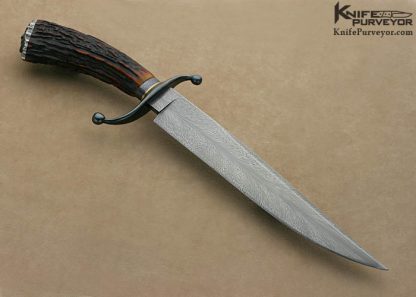 David Lisch Custom Knife Sole Authorship Damascus & Amber Stag "Chief Feather" Fighter - Image 3