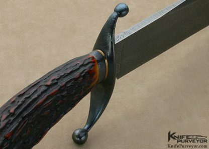 David Lisch Custom Knife Sole Authorship Damascus & Amber Stag "Chief Feather" Fighter - Image 6