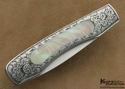 David Taylor Custom Knife Simon Lytton Engraved with Green Sea Snail Shell Interframe Slipjoint - Image 3