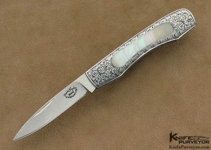 David Taylor Custom Knife Simon Lytton Engraved with Green Sea Snail Shell Interframe Slipjoint