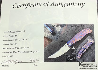 D.B. Fraley Custom Knife Moku-Ti "Shamal" Frame Lock Flipper - Image 8