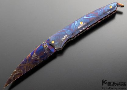 Derek Munroe Custom Knife Blued Sole Authorship Damascus Linerlock 9125