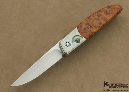 Des Horn Custom Knife Titanium & Birdseye Maple Button Lock