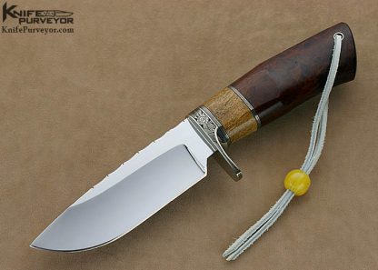 D'Holder Custom Knives Bruce Shaw Engraved Redwood Burl with Fossilized Whale Bone Big Dog