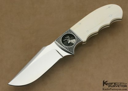 D'Alton Holder Custom Knife Mammoth Ivory Clip Blade Hunter Engraved By Bruce Shaw "Whitetail Deer"