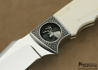 D'Alton Holder Custom Knife Mammoth Ivory Clip Blade Hunter Engraved By Bruce Shaw "Whitetail Deer" - Image 2