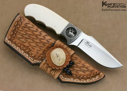 D'Alton Holder Custom Knife Mammoth Ivory Clip Blade Hunter Engraved By Bruce Shaw "Whitetail Deer" - Image 4