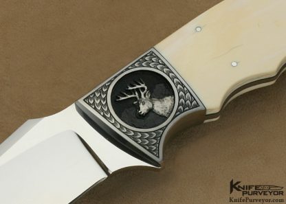 D'Alton Holder Custom Knife Mammoth Ivory Clip Blade Hunter Engraved By Bruce Shaw "Whitetail Deer" - Image 2