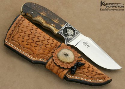 D'Alton Holder Custom Knife Mammoth Ivory Finger Groove Hunter Engraved by Bruce Shaw - Image 3