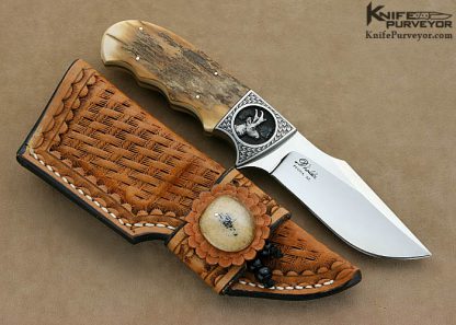 D'Alton Holder Custom Knife Mammoth Ivory "Clip Blade Finger Groove Hunter" Engraved by Bruce Shaw "Antelope" - Image 3