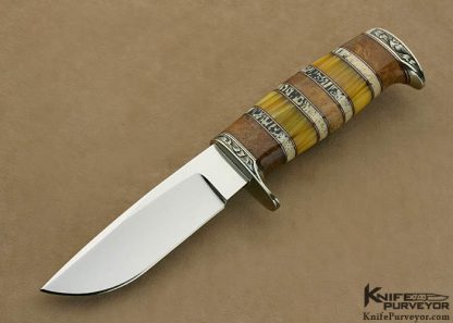 D'Alton Holder Custom Knife "My Knife" Engraved by Darren Reeves Oosic, Pear Wood & Yellow Amber