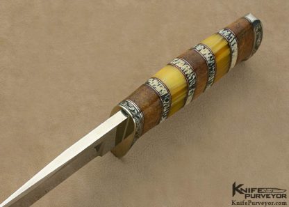 D'Alton Holder Custom Knife "My Knife" Engraved by Darren Reeves Oosic, Pear Wood & Yellow Amber - Image 4