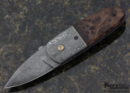 Don Fogg Custom Knife Buckeye Burl & Sole Authorship Damascus "Butter Bean" Linerlock