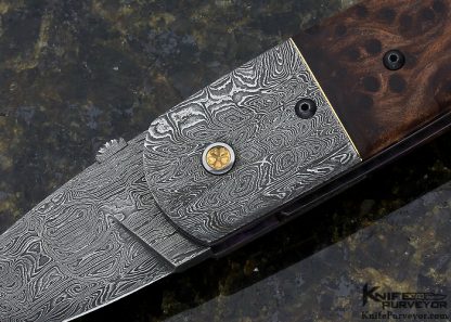 Don Fogg Custom Knife Buckeye Burl & Sole Authorship Damascus "Butter Bean" Linerlock - Image 6