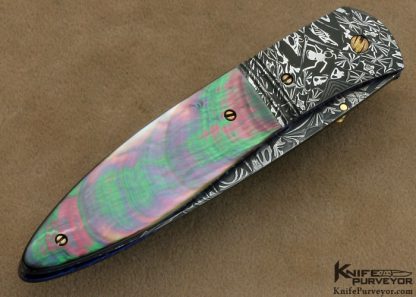 Don Hanson III Custom Knife Sole Authorship Mosaic Damascus & Black Lip Tahitian Pearl Shell Linerlock - Image 3