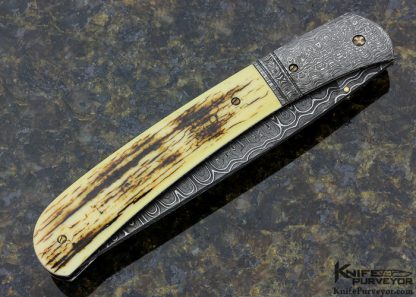 Don Hanson Custom Knife Sole Authorship Damascus & Mammoth Linerlock - Image 3