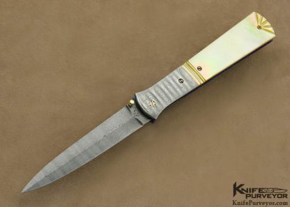 Don Hanson III Custom Knife Sole Authorship Damascus & Fluted South Sea Gold Lip Pearl Linerlock Dagger