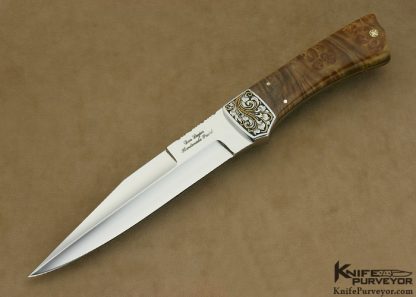 Don Lozier Custom Knife Burl Wood Fighter Engraved by Julie Warenski