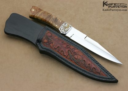 Don Lozier Custom Knife Burl Wood Fighter Engraved by Julie Warenski - Image 3