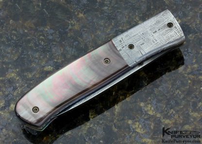 Don Maxwell Custom Knife Damascus Meteorite & Black Lip Pearl Linerlock - Image 3