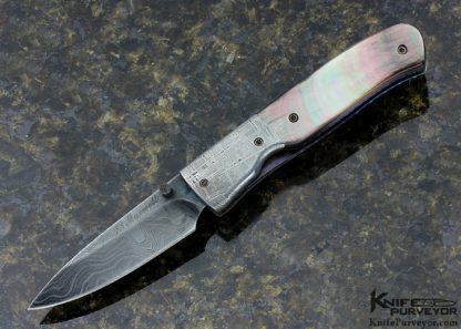 Don Maxwell Custom Knife Damascus Meteorite & Black Lip Pearl Linerlock