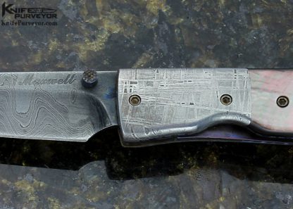 Don Maxwell Custom Knife Damascus Meteorite & Black Lip Pearl Linerlock - Image 2