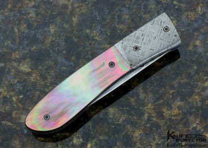 Don Maxwell Custom Knife Robert Eggerling Damascus, Meteorite & Black Lip Pearl Linerlock - Image 3