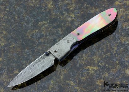 Don Maxwell Custom Knife Robert Eggerling Damascus, Meteorite & Black Lip Pearl Linerlock