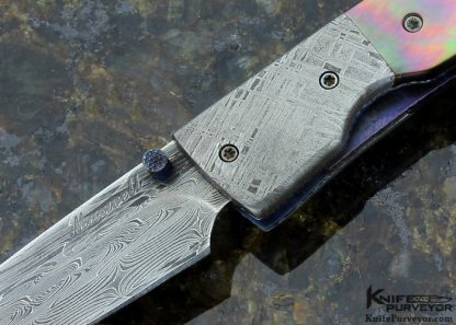 Don Maxwell Custom Knife Robert Eggerling Damascus, Meteorite & Black Lip Pearl Linerlock - Image 2