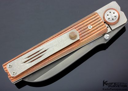 Eddie Baca Custom Knife "Space Rayzor" with Composite Blade of D2 "Cutting Edge" & CPM154 "Back of Blade" and Pinstriped Copper Frame Lock Complete with Titanium & Copper Clip - Image 3