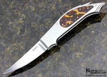 Emmanuel Esposito Custom Knife Amber with 18K Gold Accents "Lizard" Lockback