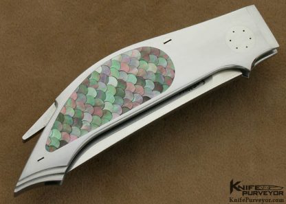 Emmanuel Esposito Custom Knives Black Lip Tahitian Pearl Shell Fish Scale Inlayed "Lizard" Lockback Folder - Image 6