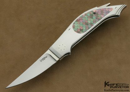 Emmanuel Esposito Custom Knives Black Lip Tahitian Pearl Shell Fish Scale Inlayed "Lizard" Lockback Folder