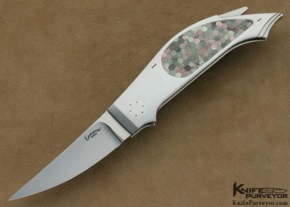 Emmanuel Esposito Custom Knives Black Lip Tahitian Pearl Shell Hexatech Inlayed "Lizard" Lockback Folder