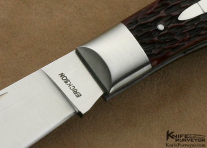 Ken Erickson Custom Knife Brown Jigged Bone Remington R1306 Bullet Lockback - Image 2