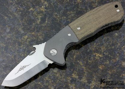 Ernie Emerson Custom Knife CQC-14 Green Canvas Micarta and Titanium Frame Lock