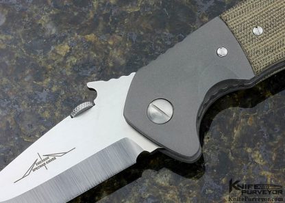 Ernie Emerson Custom Knife CQC-14 Green Canvas Micarta and Titanium Frame Lock - Image 2