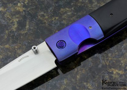 Ernie Emerson Custom Knife Anodized Titanium & Polished Linene Micarta Halfmoon Pre-Tac Linerlock - Image 2