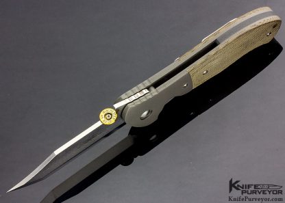 Ernie Emerson Custom Knife CQC-22 Tanto with Brown Canvas Micarta with Winchester .45 Auto Thumbstud - Image 4