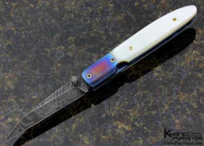 Frank Dilluvio Custom Knife Mother of Pearl wkith Titanium and Damascus Linerlock