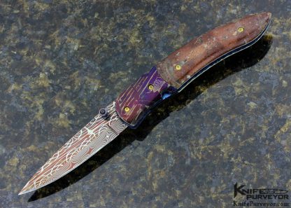 Frank Niro Damascus Blade Custom Knife Seymchan Meteorite, Rob Calcinore Mosaic Damascus & Fossilized Dinosaur Egg Linerlock