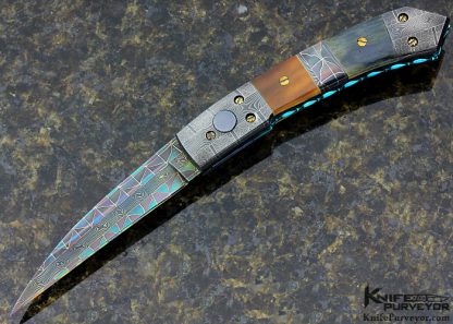 Frank Potter Custom Knife Blued Robert Eggerling Mosaic Damascus Autotmatic Linerlock